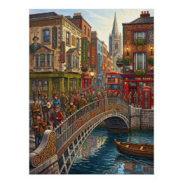Póster Ponte Ha'penny de Dublim Irlanda Pôr do Sol Cartaz