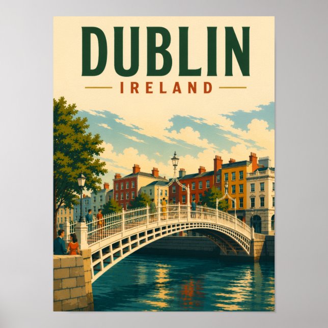 Poster Ponte Ha'penny de Viagem Antiga Dublin Irlanda (Frente)