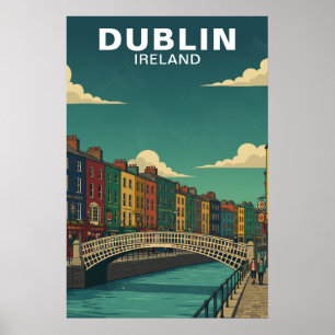 Poster Ponte Ha'penny Dublin Irlanda Viagem Vintage