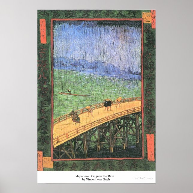 Póster Ponte japonesa na chuva por Vincent van Gogh (Frente)