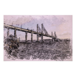 Póster Ponte Kessock Inverness Aquarela Artística