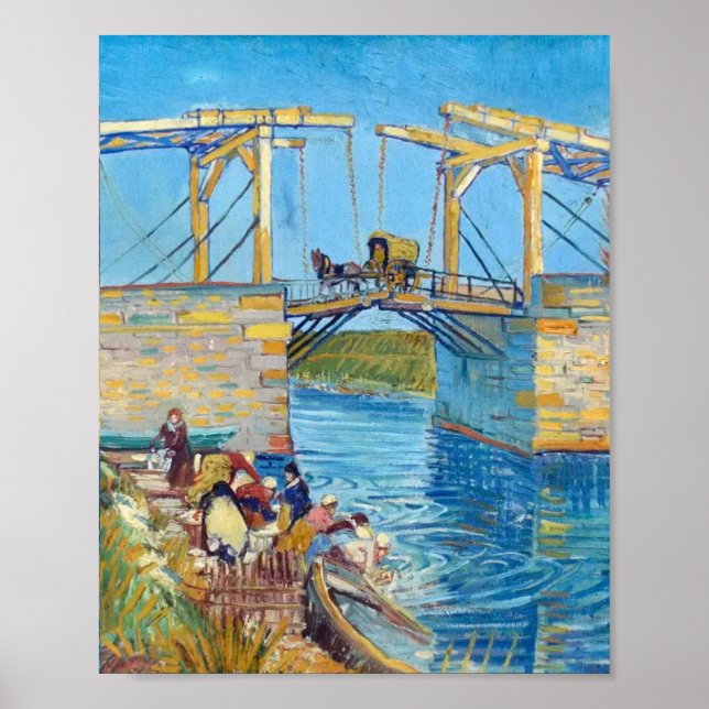 Poster Ponte Langlois em Arles (1888) Van Gogh Fine Art (Frente)