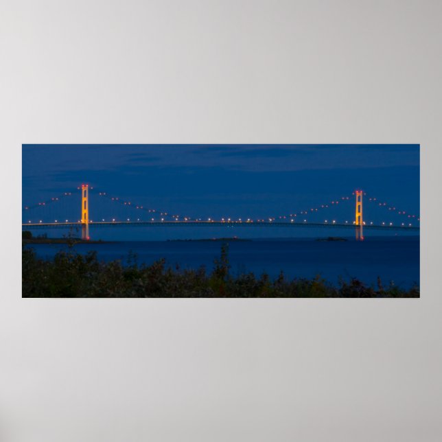 Poster Ponte Mackinac à noite, Michigan (Frente)