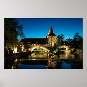 Poster Ponte medieval antiga à noite em Nuremberg