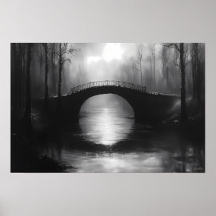 Poster Ponte Misteriosa Sobre Águas Serenes - Monocromo