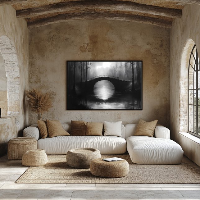 Poster Ponte Misteriosa Sobre Águas Serenes - Monocromo (Criador carregado)