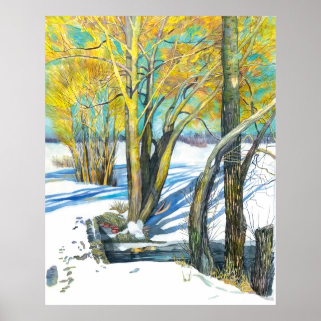 Poster Ponte na pintura de Watercolor no inverno (Frente)