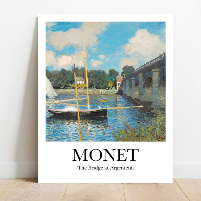 Poster Ponte no Argenteuil por Claude Monet (Monet "The Bridge at Argenteuil" Impressionist Landscape Poster. Vibrant colors, sunlight on water)