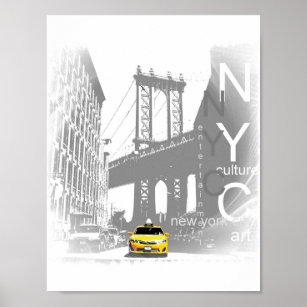 Póster Ponte Nova Iorque Nyc Yellow Taxi Brooklyn