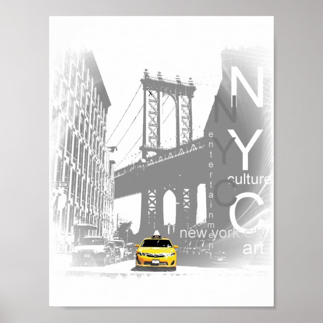 Póster Ponte Nova Iorque Nyc Yellow Taxi Brooklyn (Frente)