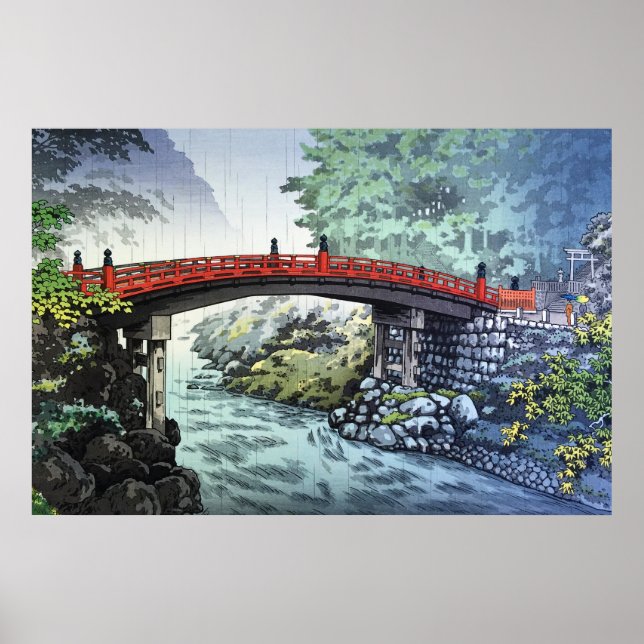 Poster Ponte Shinkyo em Nikko por Tsuchiya Koitsu (Frente)
