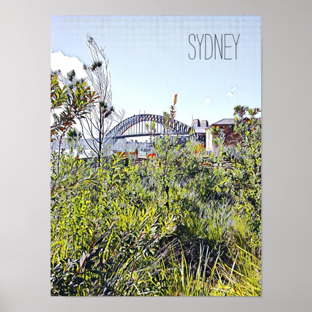 Poster Ponte Sydney Harbor com plantas nativas (Frente)