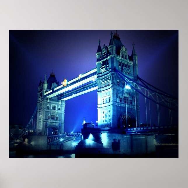 Póster Ponte Torre de Londres na noite azul (Frente)