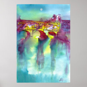 Póster PONTE VECCHIO Florence por Night Watercolor