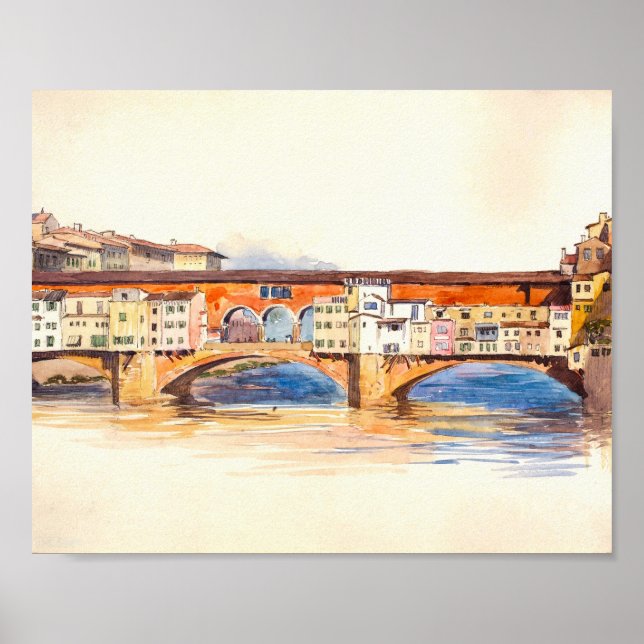 Poster Ponte Vecchio Painting, Paisagem Vintage (Frente)