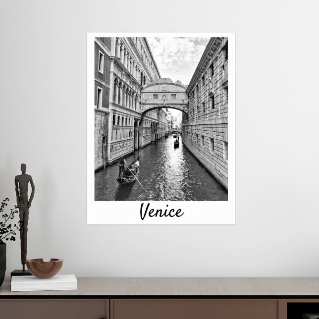Poster Ponte Venice de Sighs preto branco com gondolier (Criador carregado)
