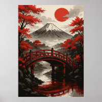 Ponte Vermelha e Paisagem Japonesa do Monte Fuji