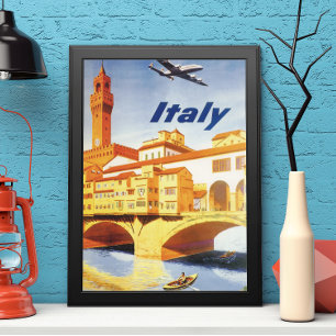 Póster Ponte viagens vintage Florence Firenze Itália
