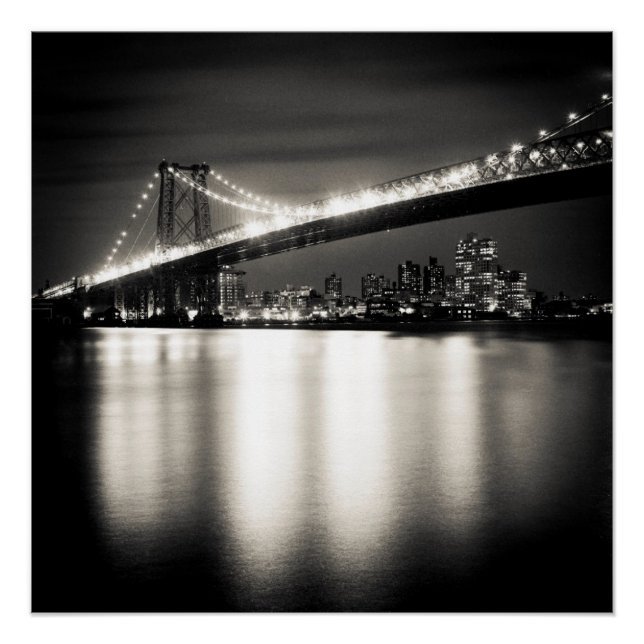 Póster Ponte Williamsburg em Nova Iorque à noite (Frente)