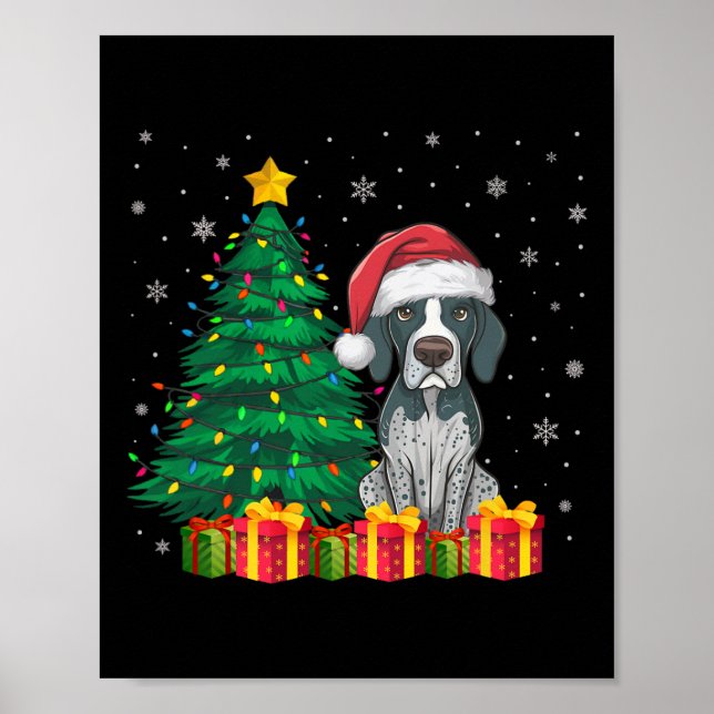 Poster Ponteiro Inglês Santa Hat Luzes De Natal (Frente)