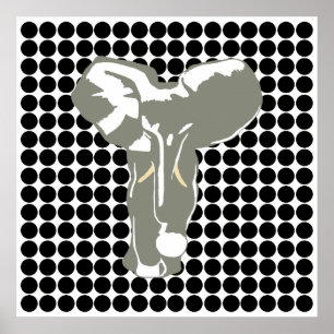 Póster Ponto Safari Preto com Elefante de Arte Pop