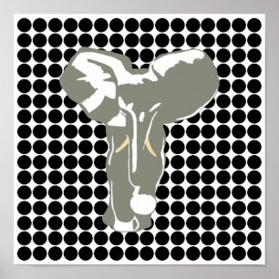 Póster Ponto Safari Preto com Elefante de Arte Pop