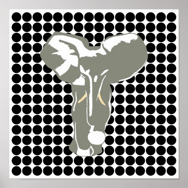 Póster Ponto Safari Preto com Elefante Pop (Frente)