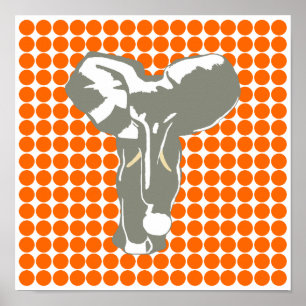 Póster Ponto Safari Tangerine com Elefante Pop