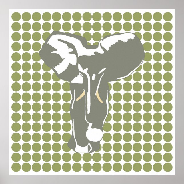 Poster Ponto Safari Verde com Elefante de Arte Pop (Frente)