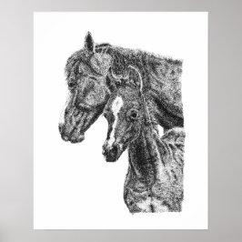 Poster Pontoilismo de Égua e Potro Cavalo Arte Fina Equin
