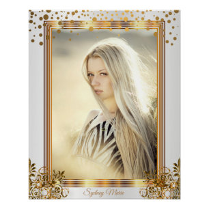 Póster Pontos de Confetti Brancos e Dourados - Adicione s