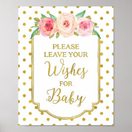 Poster Pontos Dourados Brancos Desejam para Sinal de Bebê