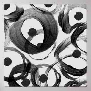 Póster Pontos pretos brancos na moda dos brushstrokes da