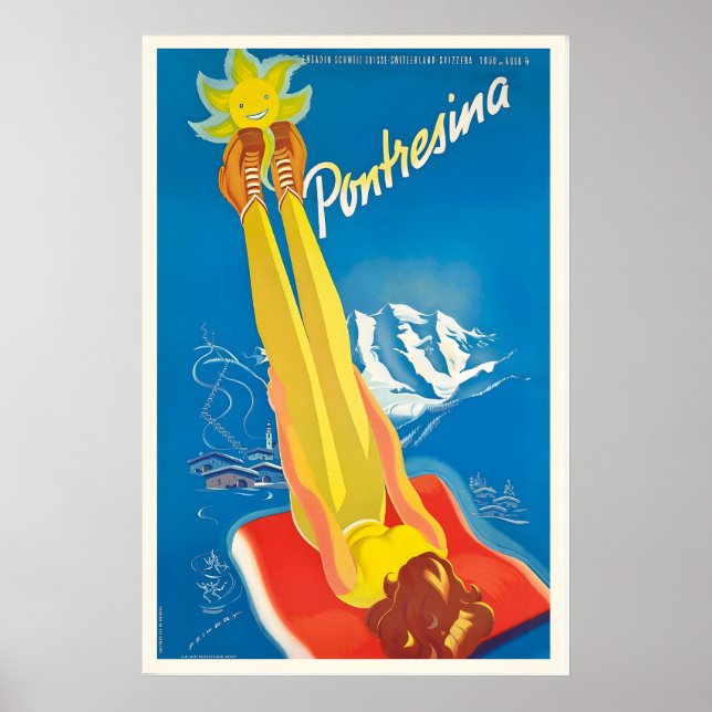 Poster Pontresina Engadin Schweiz Suíça Suíça (Frente)