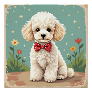 Póster Poodle branco adorável com gravata borboleta