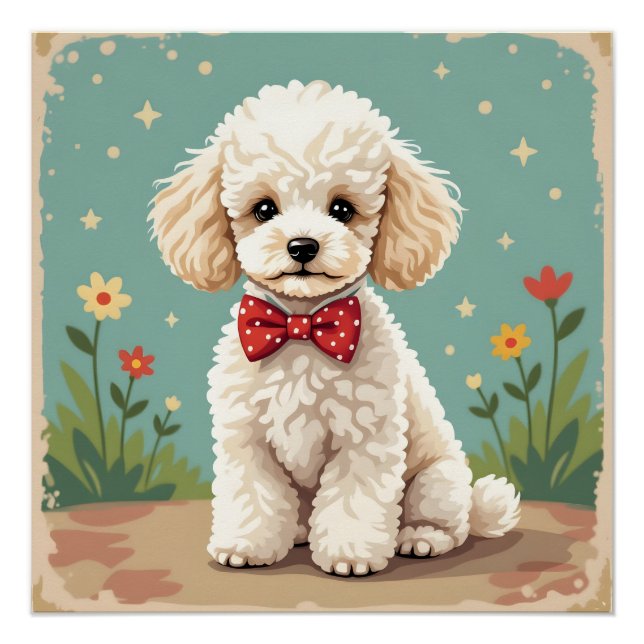 Póster Poodle branco adorável com gravata borboleta (Frente)