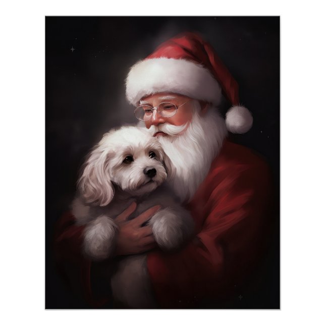 Póster Poodle com Papai Noel Natal Festivo (Frente)