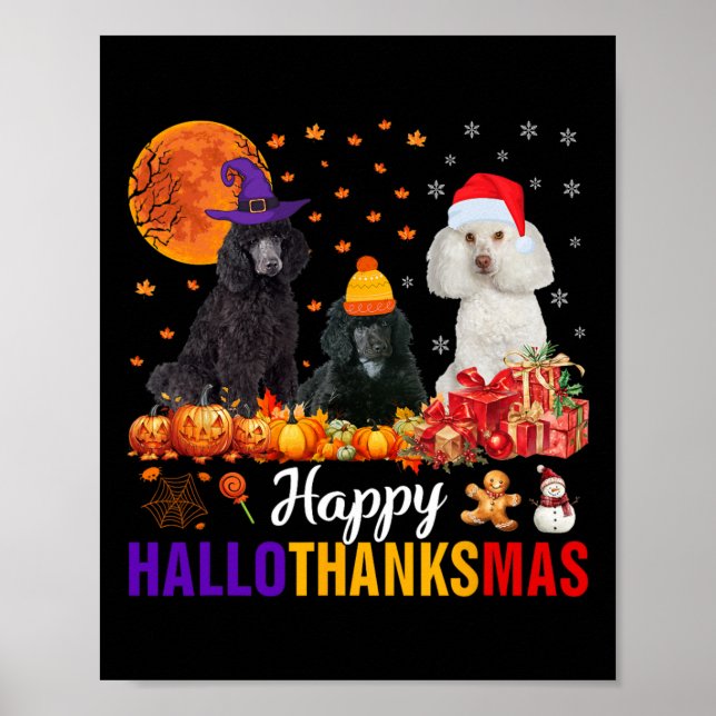 Poster Poodle Dog Puppy Hallothanksmas Halloween Thanksgi (Frente)