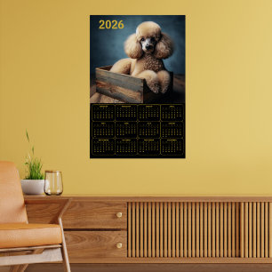 Poster Poodle Elegante em Caixa de Madeira – Calendário C