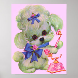 Poster poodle fofo com telefone cor-de-rosa