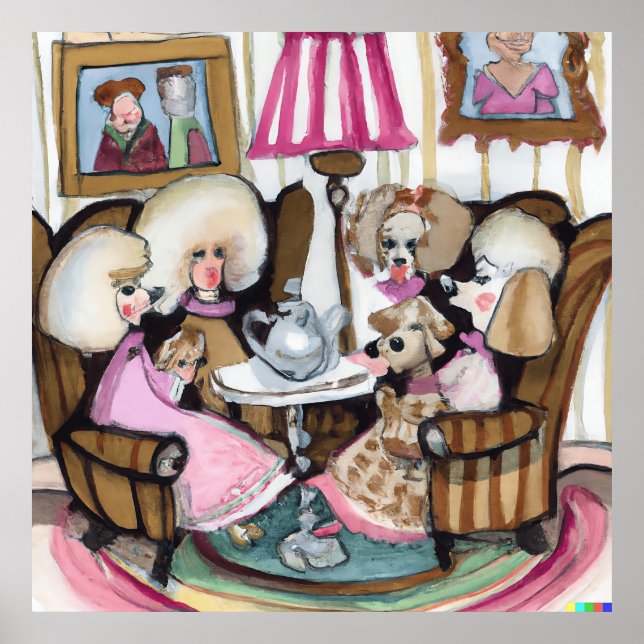 Poster Poodle Ladies com Aquarela de Reunião (Frente)