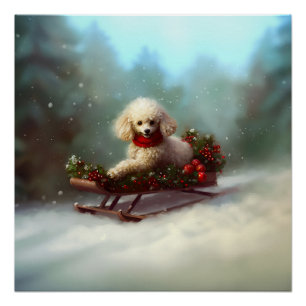 Póster Poodle Natal neve inverno