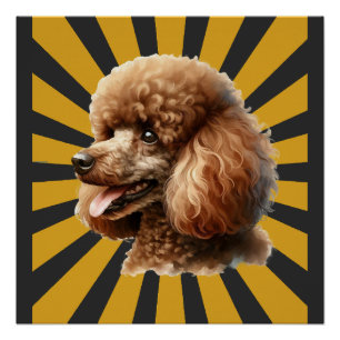 Póster Poodle Padrão Marrom Retro Sunburst