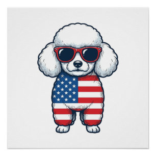 Póster Poodle Patriótico de Óculos de Sol Desenho Vetoria