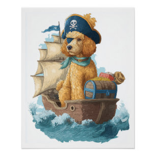Póster Poodle Pirata � Cão Marinho Engraçado