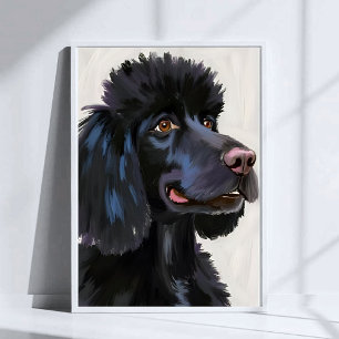 Poster Poodle Preto   Pet Aquarela Cachorro