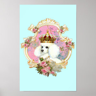 Póster Poodle Princess em Rosas Rosa