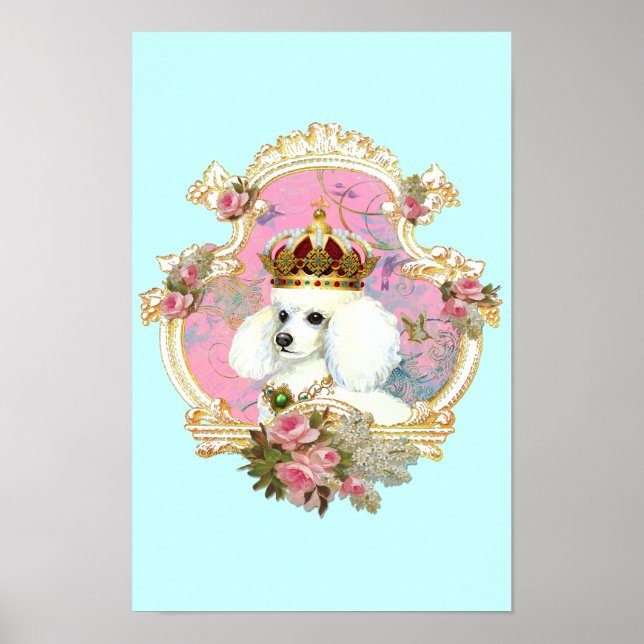 Póster Poodle Princess em Rosas Rosa (Frente)