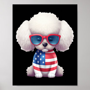 Poster Poodle Toy Com Bandeira Patriótica Dos EUA Dia Da