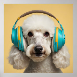 Poster Poodle usando fones de ouvido